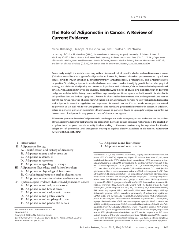 (PDF) The Role of Adiponectin in Cancer: A Review of Current Evidence