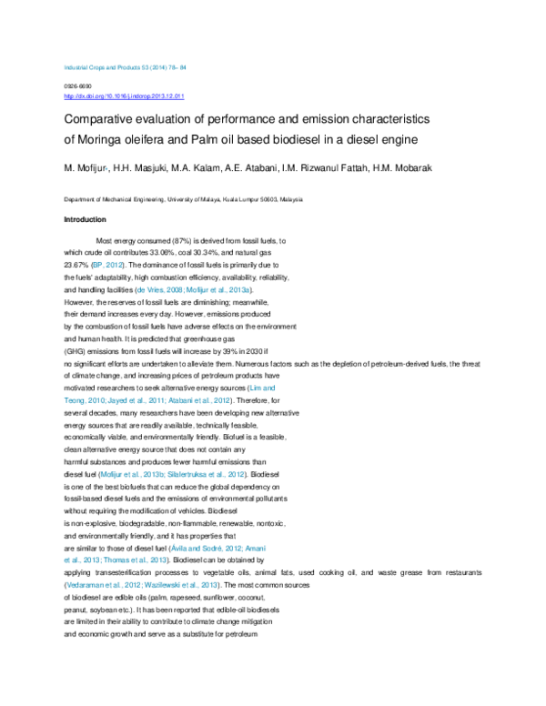 (PDF) Comparative evaluation of performance and emission ...