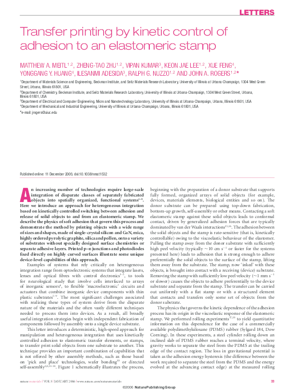 (PDF) Transfer printing by control of adhesion to an