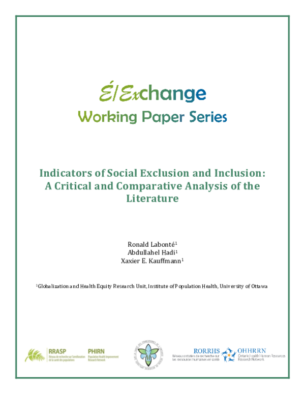 (PDF) Indicators of Social Exclusion and Inclusion: A Critical and ...