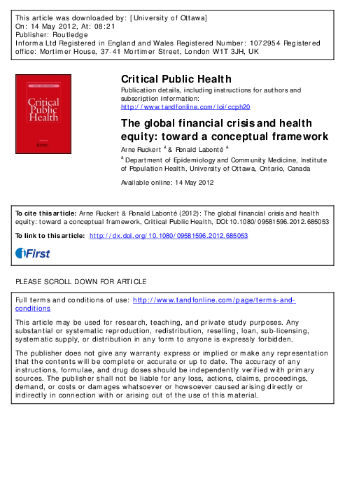 (PDF) The Global Financial Crisis and Health Equity: Towards a ...