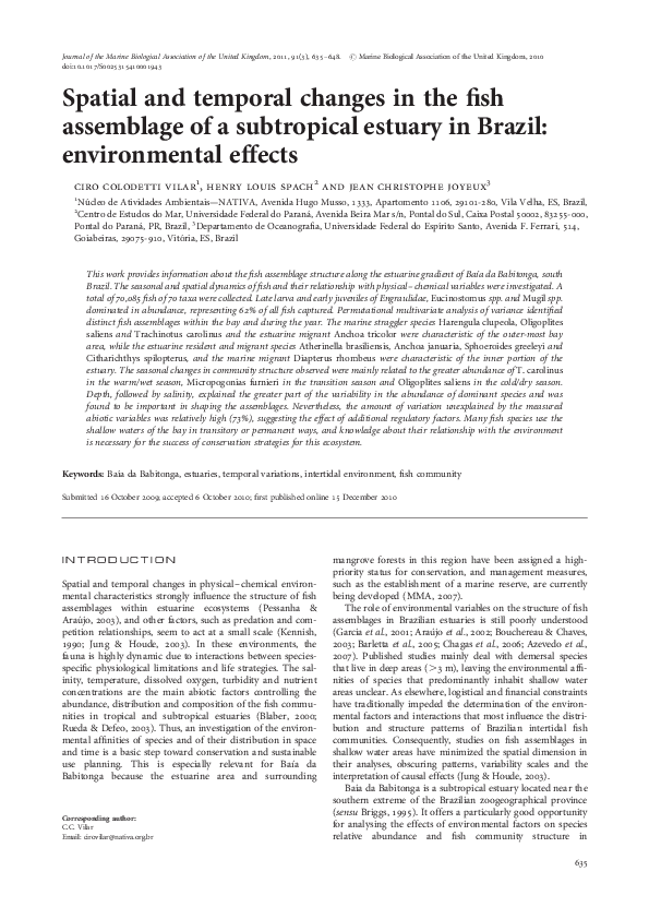 (PDF) Spatial and temporal changes in the fish assemblage of a ...