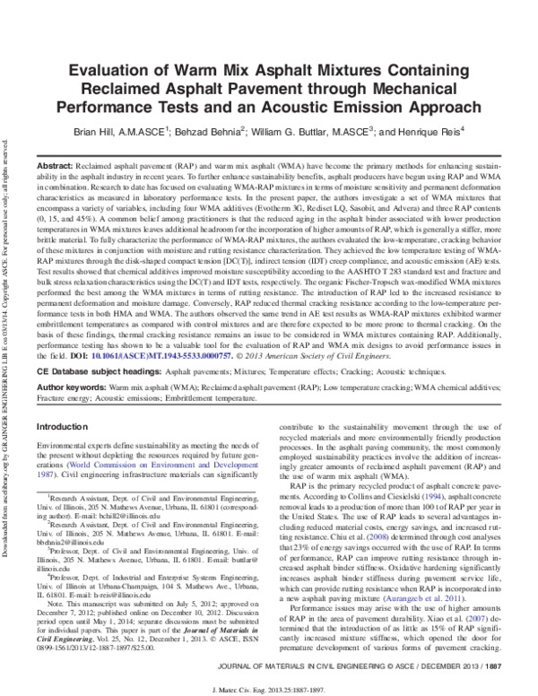 Evaluation of Warm Mix Asphalt Mixtures Containing Reclaimed Asphalt ...