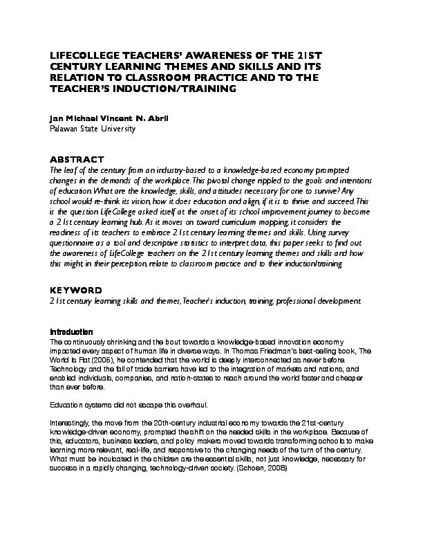 (PDF) LifeCollege Teachers' Awareness of the 21st Century Learning ...