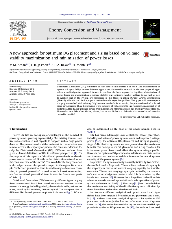 (PDF) A new approach for optimum DG placement and sizing based on ...