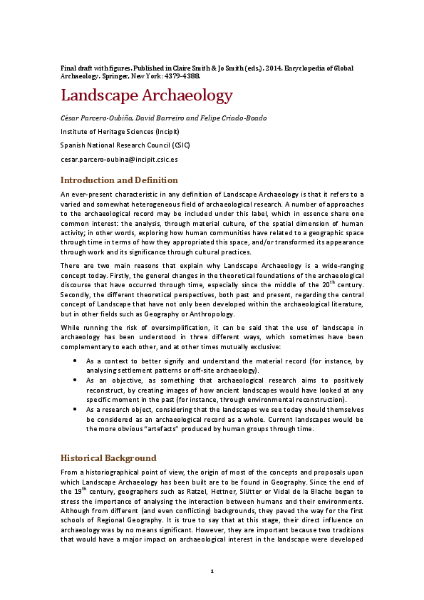 (PDF) Landscape Archaeology Cesar ParceroOubiña Academia.edu