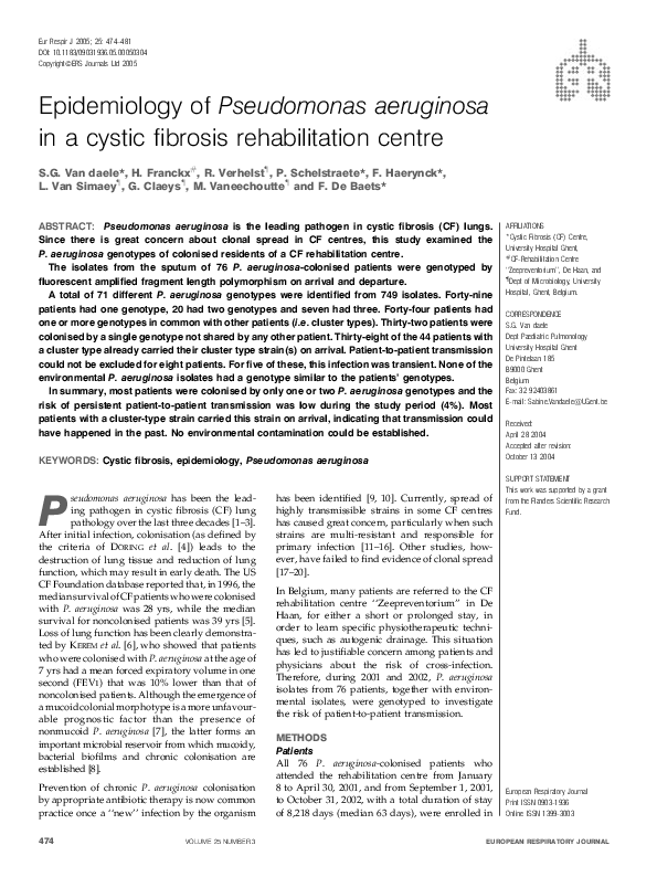 (PDF) Epidemiology of Pseudomonas aeruginosa in a cystic fibrosis ...