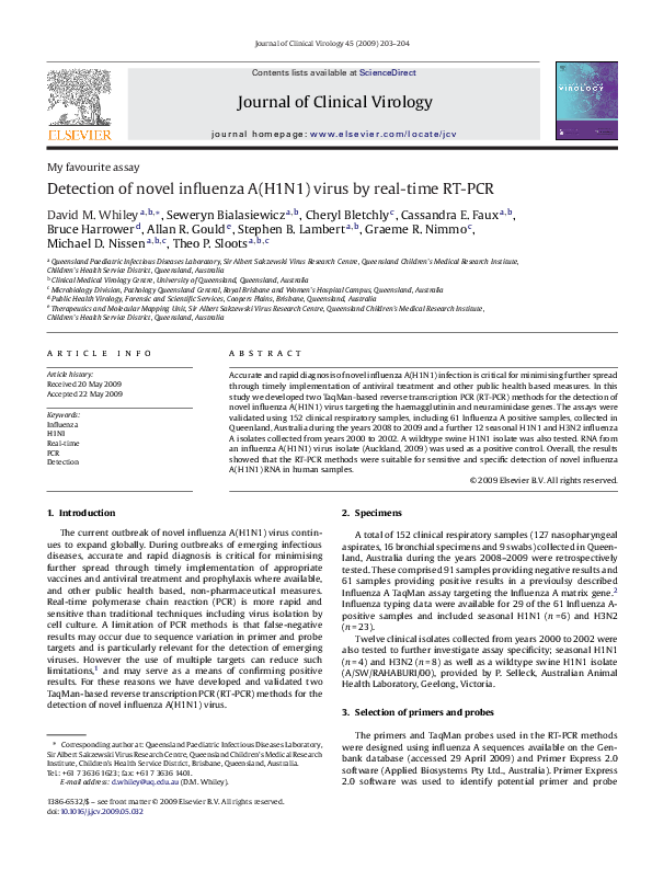 (PDF) Detection of novel influenza A(H1N1) virus by real-time RT-PCR