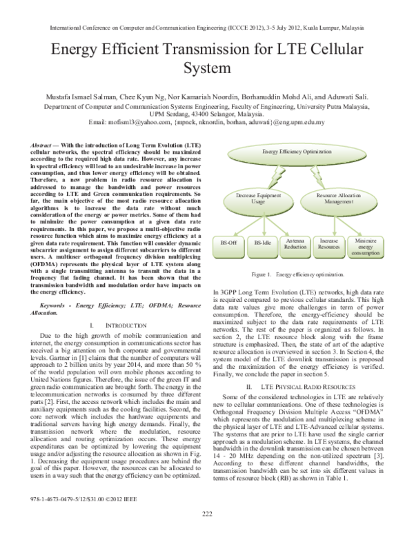 (PDF) Energy Efficient Transmission for LTE Cellular System