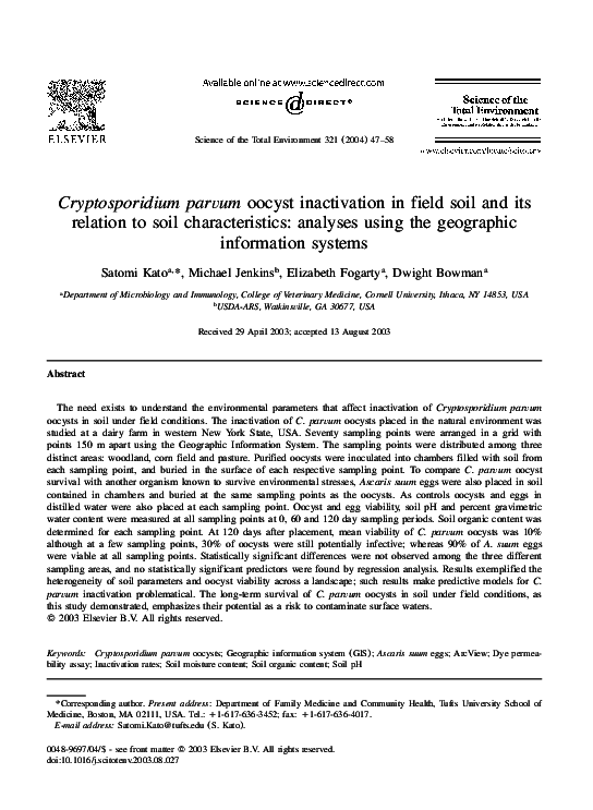 inactivation of cryptosporidium parvum under laboratory conditions