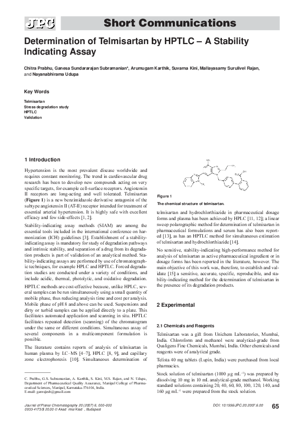 (PDF) Determination of telmisartan by HPTLC — A stability indicating assay