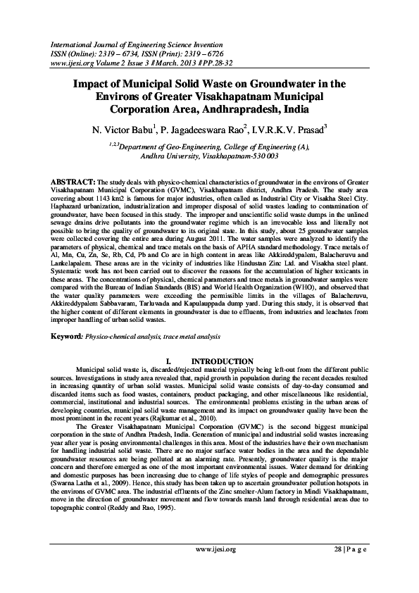 (PDF) Impact of Municipal Solid Waste on Groundwater in the Environs of ...
