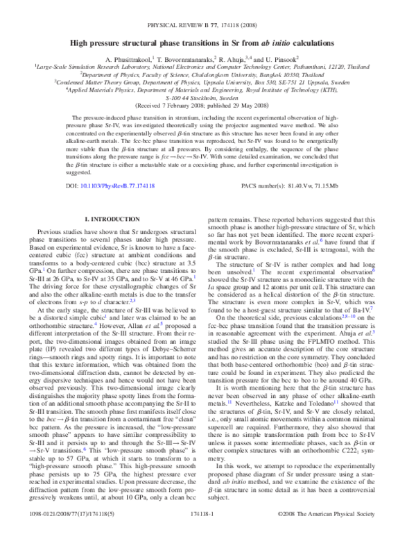 (PDF) High pressure structural phase transitions in Sr from ab initio ...
