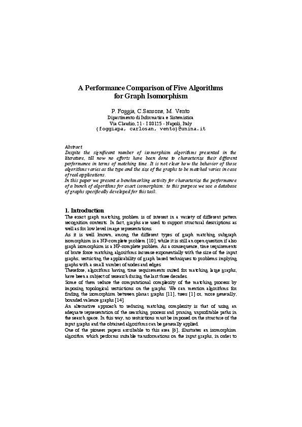 (PDF) A Performance Comparison of Five Algorithms for Graph Isomorphism