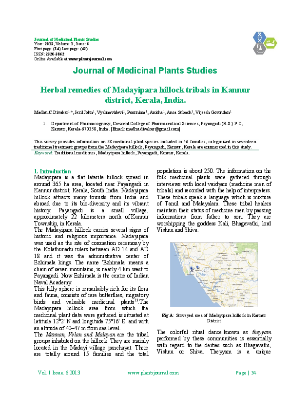 (PDF) Herbal remedies of Madayipara hillock tribals in Kannur district ...