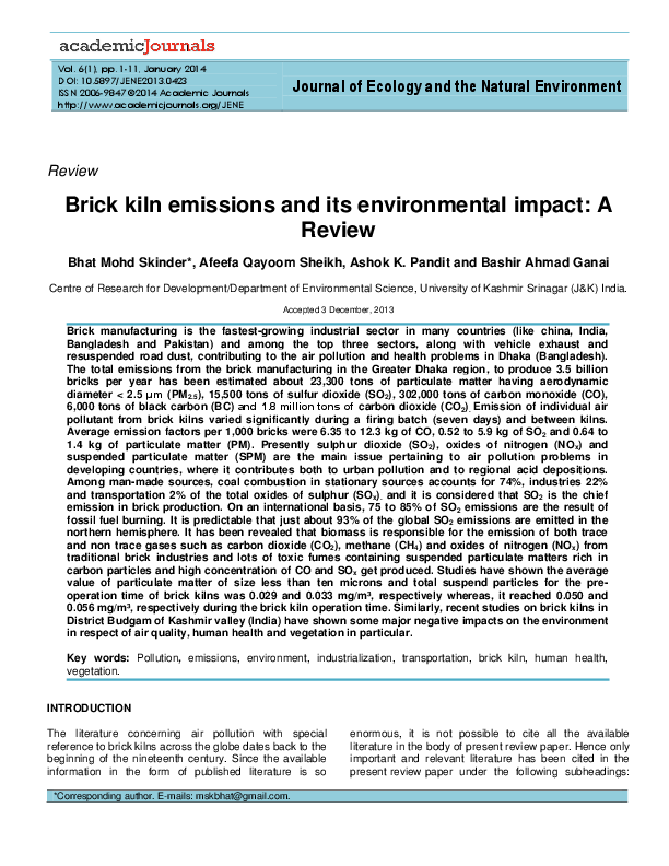 (PDF) Brick kiln emissions and its environmental impact A Review