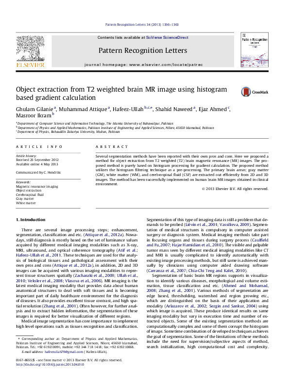 (PDF) Object extraction from T2 weighted brain MR image using histogram ...