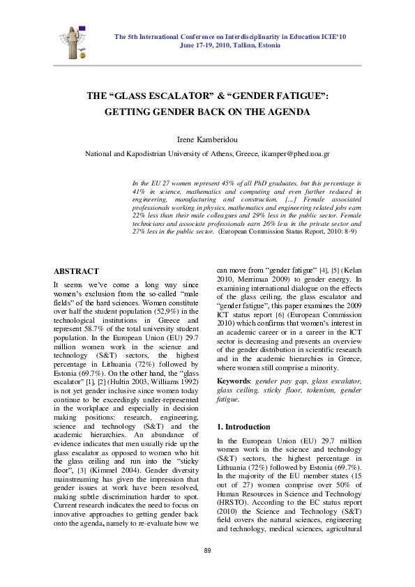 (PDF) THE "GLASS ESCALATOR" & "GENDER FATIGUE" GETTING GENDER BACK ON
