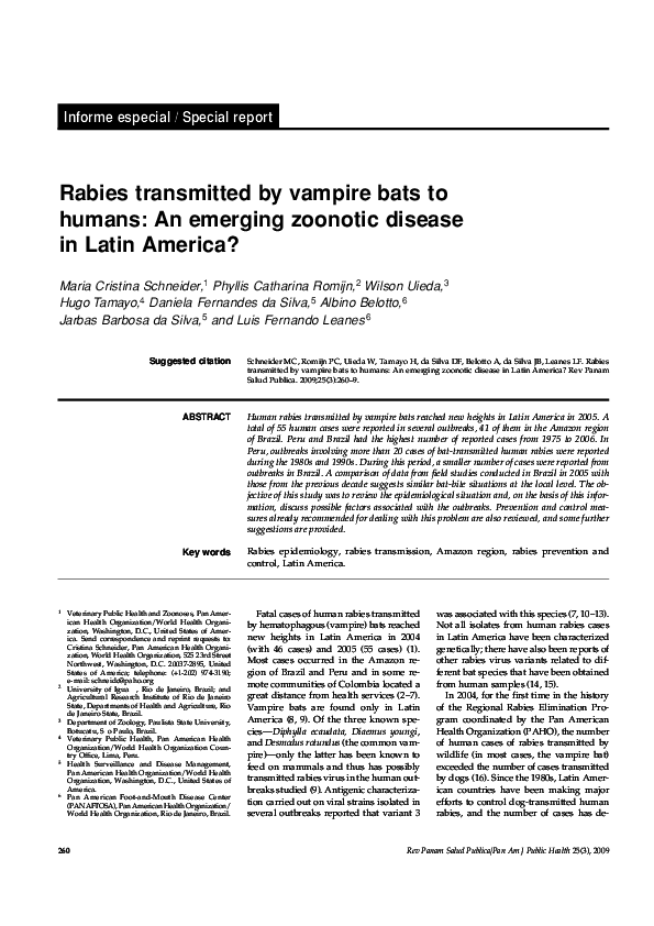 (PDF) Rabies transmitted by vampire bats to humans an emerging