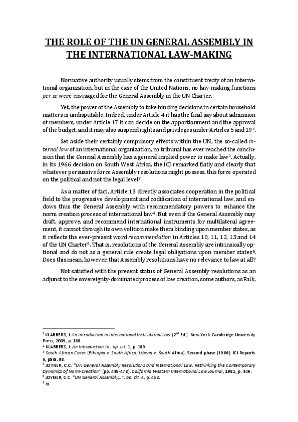 (PDF) The Role of the UN General Assembly in the International Law