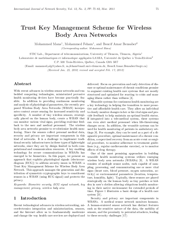 (PDF) Trust Key Management Scheme for Wireless Body Area Networks