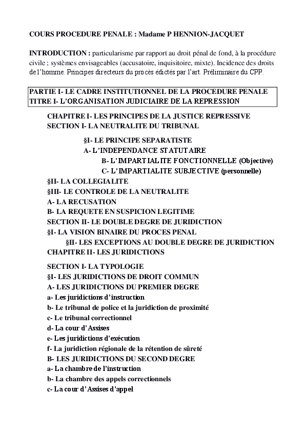 Doc Cours De Procedure Penale Par Maitre Hennion Jacquet Paris 8 Rosa Cantero Academia Edu