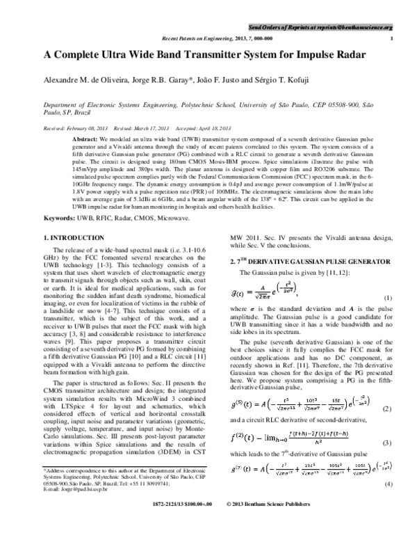 (PDF) A Complete Ultra Wide Band Transmitter System for Impulse Radar