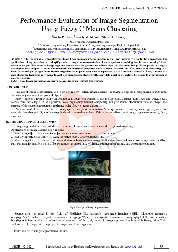 (PDF) Performance Evaluation of Image Segmentation using Fuzzy C Means ...