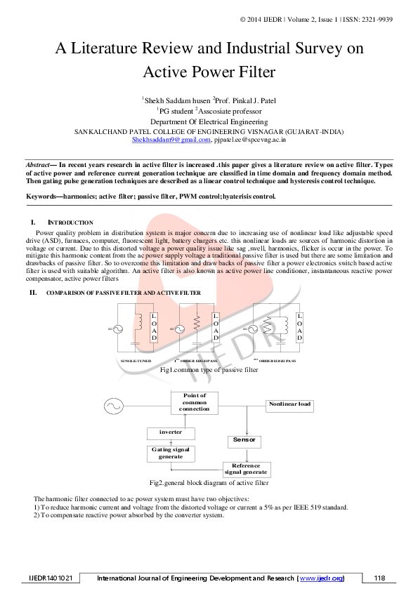 (PDF) A LITERATURE REVIEW AND INDUSTRIAL SURVEY ON ACTIVE POWER FILTER