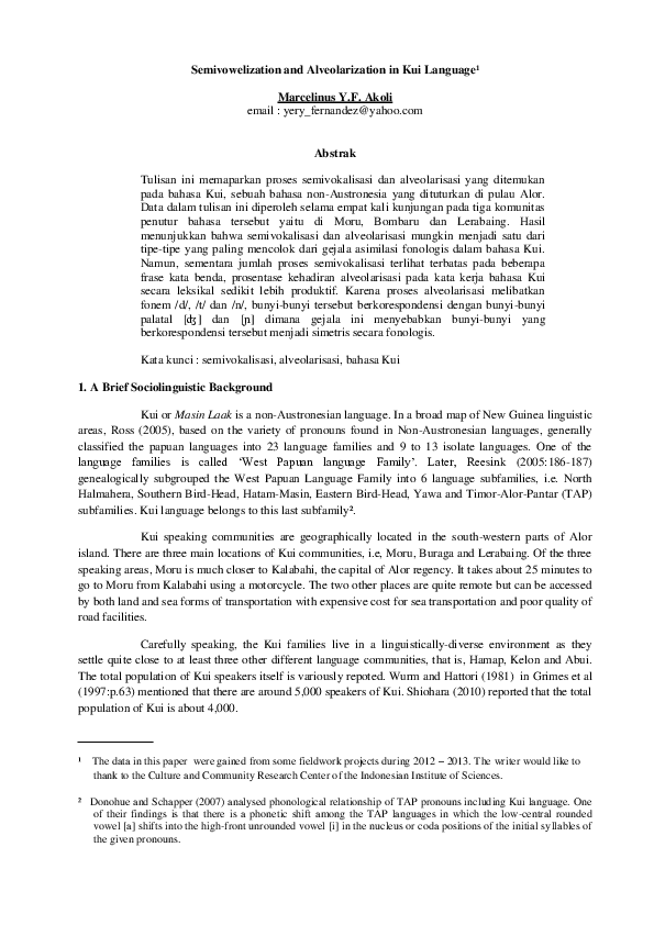 (DOC) Semivowelization and Alveolarization in Kui Language, Alor ...