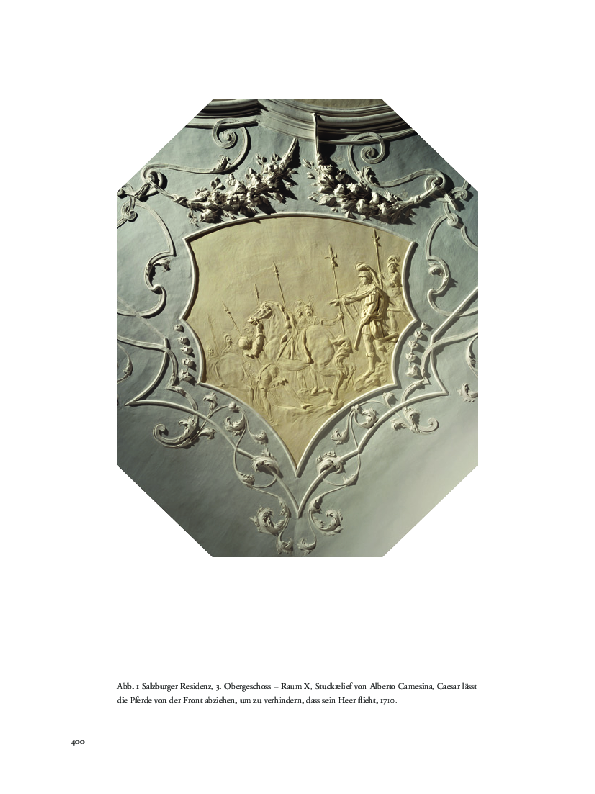 Christoph Brandhuber: CAESARE DUCE. Zur Ikonographie des Caesar-Zyklus in der Residenzgalerie Salzburg, in: Residenzgalerie Salzburg. Gesamtverzeichnis der Gemälde, hg. von Roswitha Juffinger. – Salzburg 2010, S. 400–433.