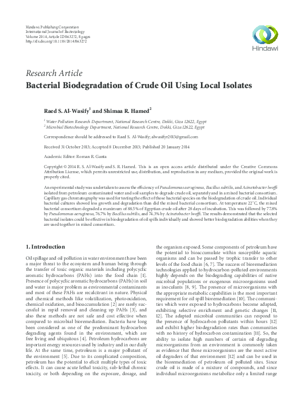 (PDF) Bacterial biodegradation of crude oil using local isolates