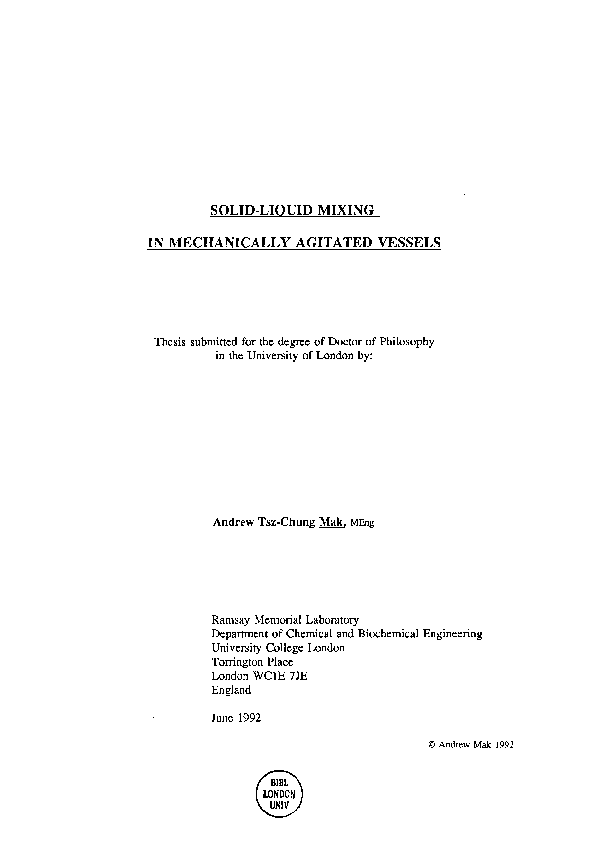 (PDF) SOLIDLIQUID MIXING IN MECHANICALLY AGITATED VESSELS Paulina