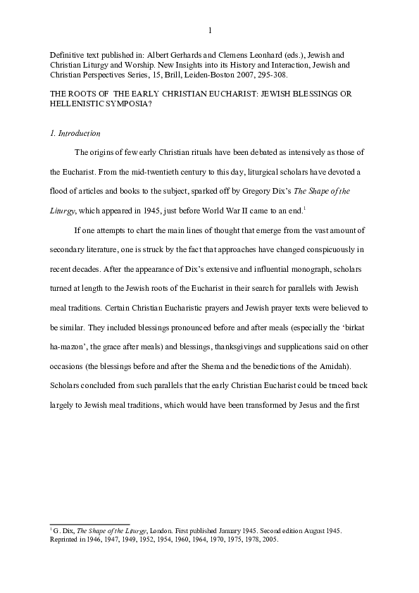(DOC) THE ROOTS OF EARLY CHRISTIAN EUCHARISTS corrected