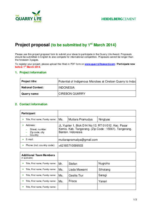 (PDF) Project proposal (to be submitted by 1