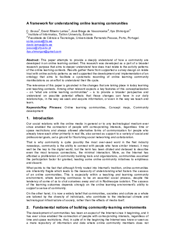 (PDF) A framework for understanding online learning communities