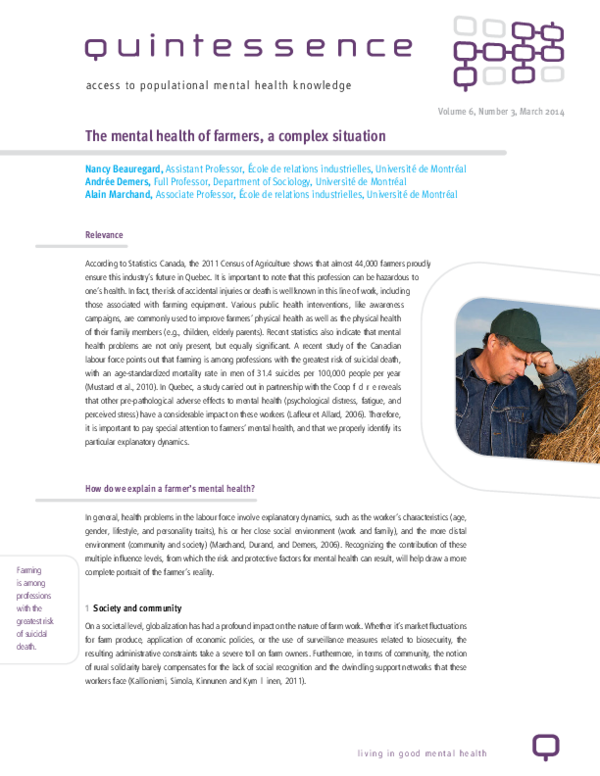 (PDF) The mental health of farmers, a complex situation