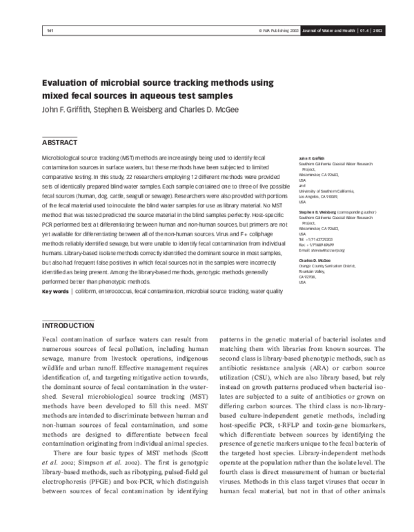 (PDF) Evaluation of microbial source tracking methods using mixed fecal ...