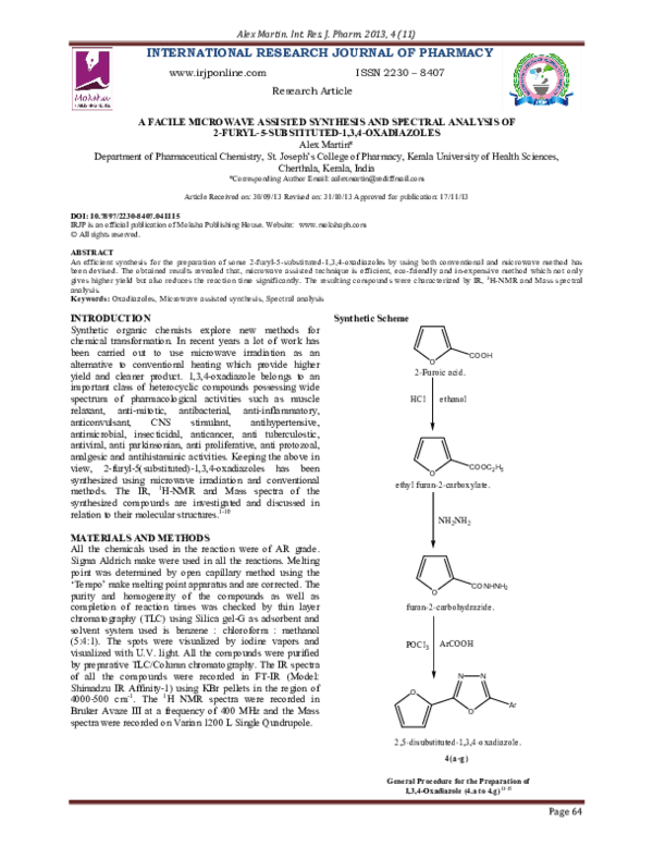 (PDF) Microwave assisted synthesis and spectral analysis of 2,5 ...