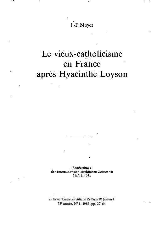(PDF) Le vieuxcatholicisme en France après Hyacinthe Loyson. Aperçu à