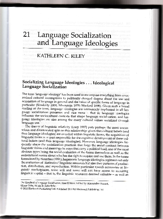 (PDF) Language Socialization and Language Ideologies