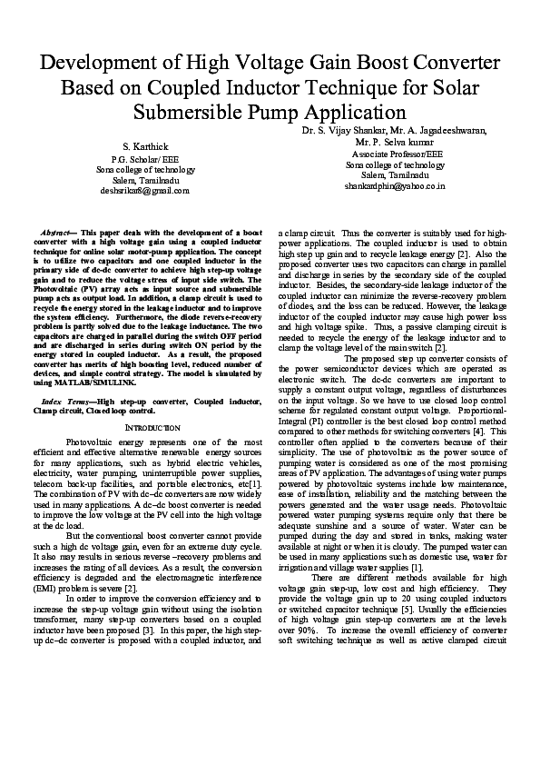 (PDF) Development of High Voltage Gain Boost Converter Based on Coupled ...