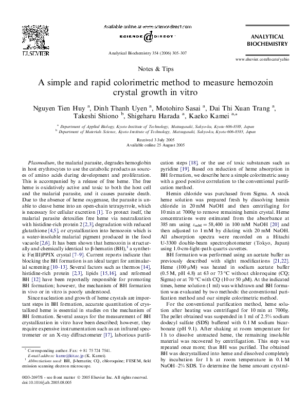 (PDF) A simple and rapid colorimetric method to measure hemozoin