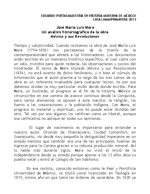 José María Luis Mora. Un análisis historiográfico de la obra México y