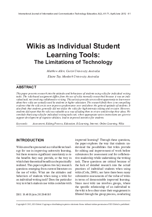 (PDF) Wikis as Individual Student Learning Tools: The Limitations of ...