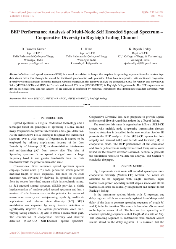(PDF) BEP Performance Analysis of Multi-Node Self Encoded Spread ...