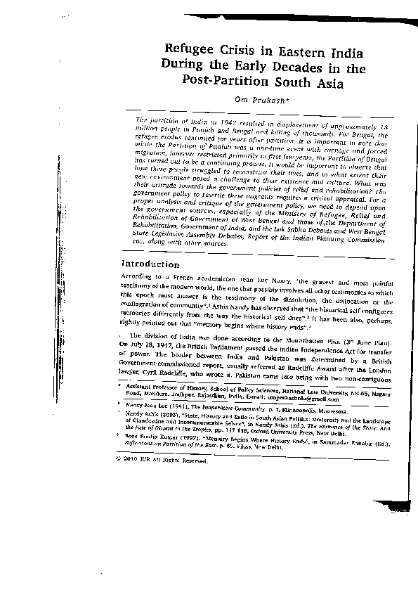 (PDF) Refugee Crisis in Easter India during the Early Decades of Post ...