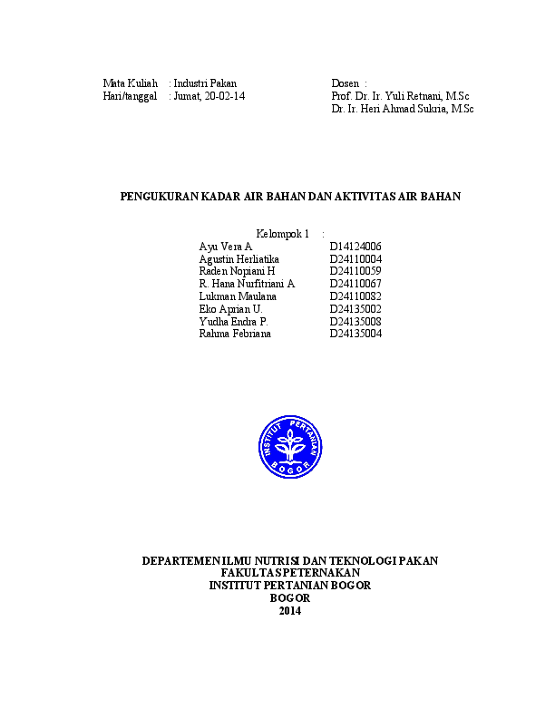 Doc Pratikum Pengukuran Kadar Air Bahan Pakan Yudha Pratama Academia Edu