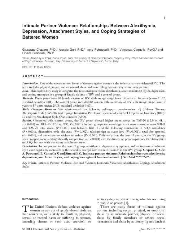 (PDF) Intimate partner violence: Relationships between alexithymia ...