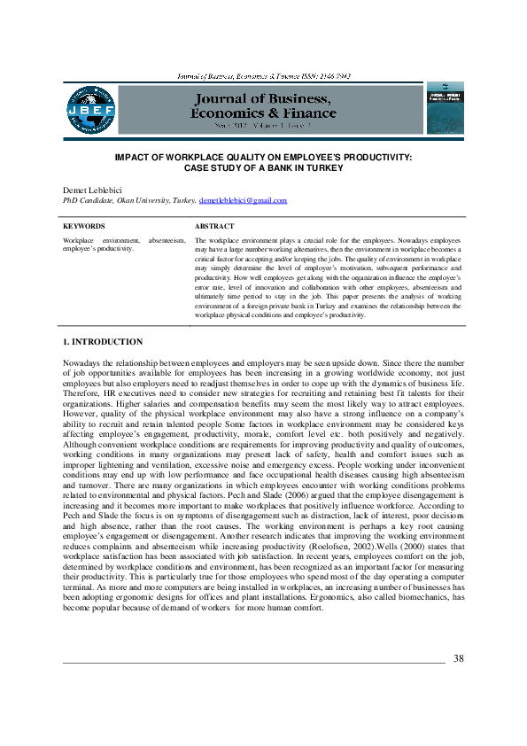 (PDF) IMPACT OF WORKPLACE QUALITY ON EMPLOYEE'S PRODUCTIVITY CASE